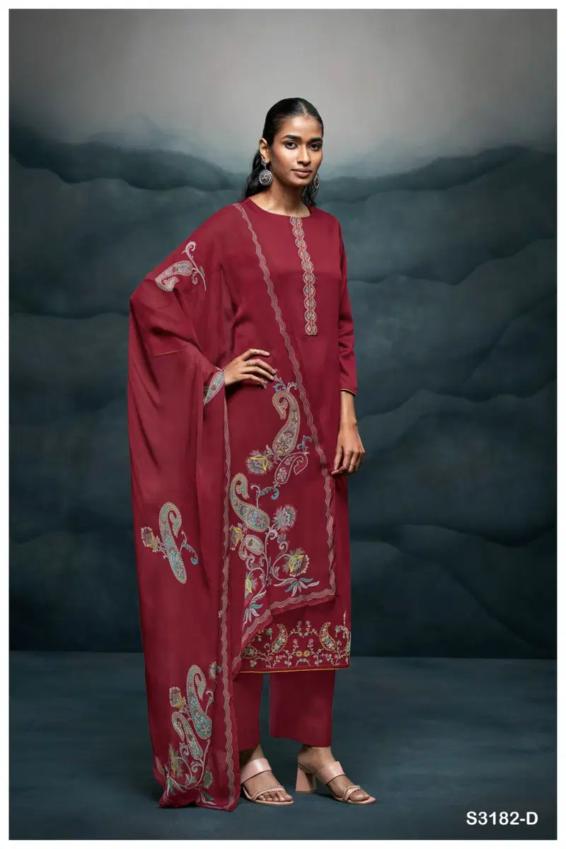 Harshika 3182 By Ganga Cotton Silk Satin Dress Material Exporters In India